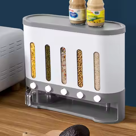 Wall-Mounted Dry Food Storage Dispenser 9Kg Capacity Airtight Cereal & Grain Organizer with Removabl