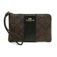 กระเป๋าคล้องมือ COACH  ของแท้ มือ 1  Coated Canvas ลาย Signature และ หนังแท้ Coach มีสายคล้องมือ รุ่
