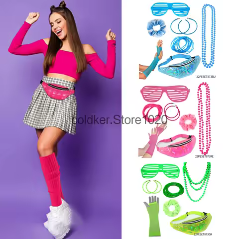 1980s Prom 80s Party Costume Accessories Women Adult Retro Necklace Gloves Bag Bracelet Glasses Suit