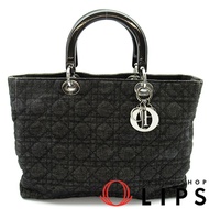 迪奧 Lady Dior 大號兩用手提包，牛仔布，女士單肩包

黑色 [二手]