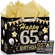 65th Birthday Gift Bag for Women 65th Birthday Party Decoration Black Rose Gold Gift Bag with Tissue