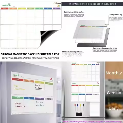 Daily Weekly Monthly Planner Calendar Fridge Magnet Pen
