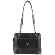 【日本直送】香奈兒 CHANEL 經典鏈帶托特包 托特包 COCO 標誌 魚子醬皮革 黑色 女仕【二手】