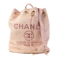 CHANEL 帆布Deauville Backpack金扣背包