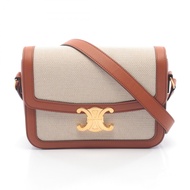 【二手】Celine CELINE經典 Triomphe 肩背包，NATURAL/ブラウン帆布皮革，女士經典 Triomphe 包