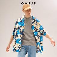 OASIS เสื้อฮาวาย เสื้อเชิ้ตผู้ชาย แขนสั้น เสื้อสงกรานต์ ผ้าโพลีเอสเตอร์ MWSOH-4566-V ฟ้า