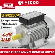 MIDOO Electric Induction Motor 3HP/220V Single Phase Motor Grinder Motor All Copper Electric Motor