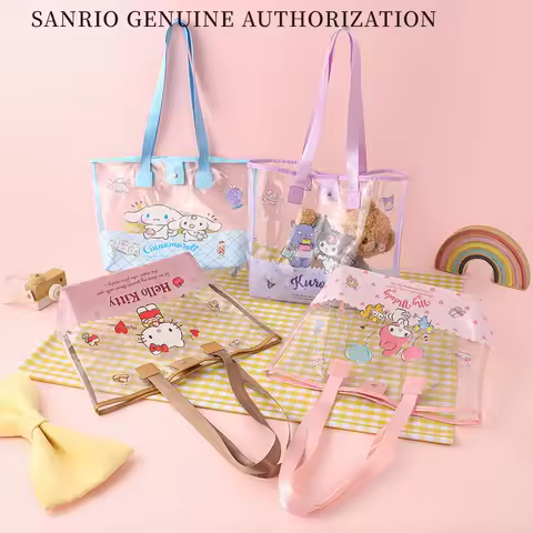 Sanrio Hello Kitty Transparent Tote Bag My Melody Cinnamoroll Kuromi PVC Shoulder Bag Waterproof Bea
