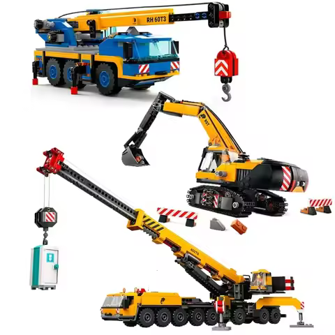 City Mobile Construction Crane Excavator Building Blocks MOC 60409 60324 60420 Assemble Bricks Toys 