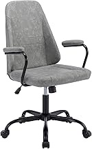 TUKAKA Ergonomic Office Chair, Swivel Office Chair with Lumbar Support, Mid Back PU Leather Desk Chair Backrest 120° Freely Locking and Rocking, Height Adjustable Computer Chairs Light Grey