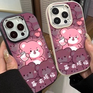 Luminous Cute Strawberry Bear Phone Case Compatible for IPhone 7 8 Plus 11 13 12 14 15 Pro Max XR X XS Max SE 2020 Metal Frame Anti Drop Silicone Soft Case