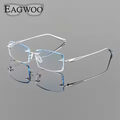 Eyeglasses Titanium Rimless EAGWOO Titanium Eyeglasses Men Rimless Prescription Myopia Photochromic