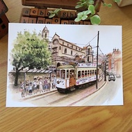 世界風情畫-葡萄牙街上的復古電車 明信片