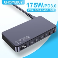 Uhomebuy 175W GaN USB C Charger Digital Display Ultrathin Desktop Charger Type C PD 100W PPS45W Fast