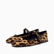 2025 Spain ZARAˉ Leopard Print Flat Shoes Womens French Retro Ballet Shoes Fashion Versatile Casual 