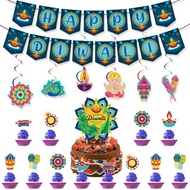 2025 Diwali Decoration items Party Banner,Spiral Pull Flag Happy Deepavali Festival Decor Cake Plaqu