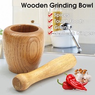 Solid Wood Garlic Grinding Herb Grinder Spice Crusher Bowl Mortar  Pestle Wooden