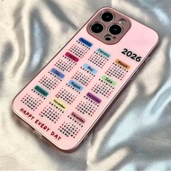 For iPhone X Xr Xs Max 6 6s 7 8 Plus New 2026 calendar Tempered Glass Glossy Phone Case Luxury Plati
