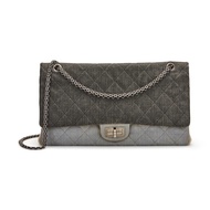 Chanel Light Blue, Dark Grey, and Beige Quilted Denim Double Flap 2.55 Reissue 228 Ruthenium Hardware