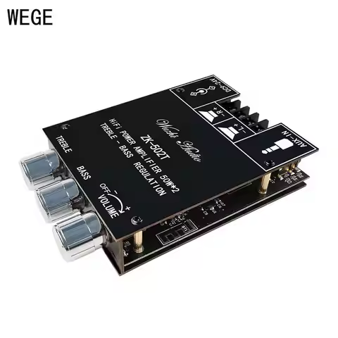 WEGE ZK-502T 50W*2 BT Audio Amplifier Board Module TPA3116D2 Digital Stereo 2.0 Channel Bass Treble