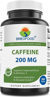 Caffeine Pills 200mg 360 Tablets - 360 Servings - Non-GMO & Gluten Free