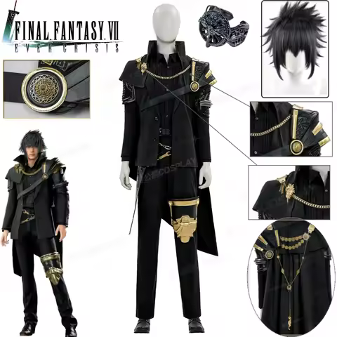 FF15 Noctis Cosplay Costume The Chosen King Set with Wig Black Leather Trench Coat Outfit Ring Brooc