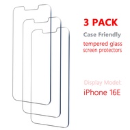 Case Friendly 3 Pack Tempered Galass Screen Protectors for iPhone 16E 16 15 14 Plus 13 12 11 Pro Max