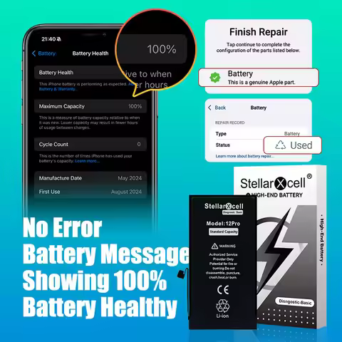 StellarXcell Diagnostic Basic Battery for Apple iphone 12 13 14 15 Mini Plus Pro ProMax Avoid error 