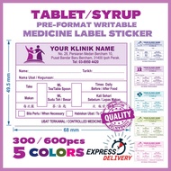 Medical Label / Medicine Label Sticker / Sticker Beg Ubat