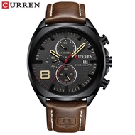CURREN 8324 Classic Quartz Watch Round Waterproof Leather-strap Watch Minimalist Six-hand Multifunct