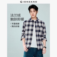 GIORDANO Men Shirts 100% Cotton Flannel Plaid Shirts Single Pocket Long Sleeve Fashionable Casual Lo