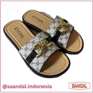 EVA Canvas Slippers Kang Tai KT-Cool Women'sWanita KT-1986-1 White Black Brown Gray Gold Iron Buckle
