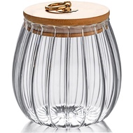 Glass Coffee Nuts Canister Airtight Storage Jar Petal Decorative Container with Bamboo Lid Metal Han