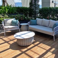 戶外咖啡桌 波爾奇圓形茶几 岩板桌面 三色藤編 防水耐曬戶外家具