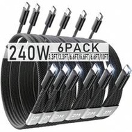 240W 6-Pack USB-C Cables, [3.3/3.3/6.6/6.6/6.6/10ft] Type-C To C Fast Charging Cord, Compatible With