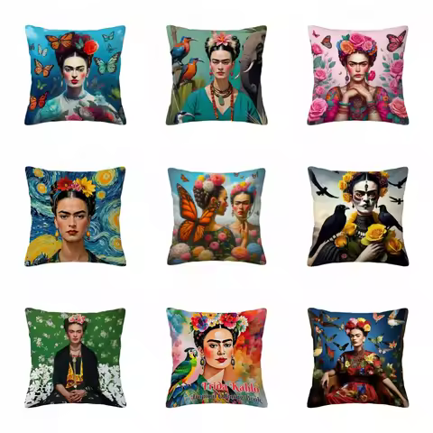 1pc Art Lover Living Room Pillow Cover, Polyester 2D Double-Sided Print, Frida Kahlo Cushion, Perfec