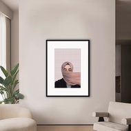 Poster Block+Frame Aesthetic Sketch Muslim Girl Painting Print 70x50cm
