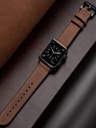 1 pieza Correa de reloj marrón de moda cuero vacuno , compatible con Apple Watch