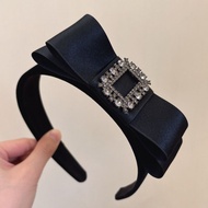 Nhung Đen Nơ Đầu Vuông Zirconium Cao Cấp Kim Cương Giả Đầu Lâu Nữ Cotton Phối Băng Đô Quấn Tóc Cho N