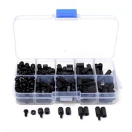 300pcs M3 Nylon Screw Black Hex Screw Nut Spacer Stand-off Kit Box