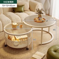 Others - 奶油風長虹玻璃子母雙圓茶几組合小戶型創意桌 可移動伸縮茶几（快遞送貨上門）（平行進口）
