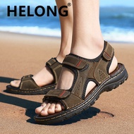 Helong ฤดูร้อนรองเท้าแตะผู้ชายหนังวัวแท้ธุรกิจรองเท้าลำลองผู้ชายระบายอากาศออกแบบกลางแจ้งรองเท้าแตะชายหาดน้ำรองเท้าผ้าใบ