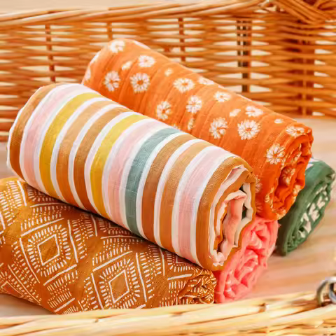 HappyFlute One Piece 120*110CM Muslin Cotton Fiber Muslin Baby Swaddles Soft Newborn Wrap Multifunct