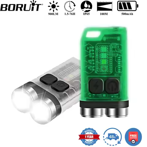 BORUiT V3 UV LED EDC Keychain Flashlight Type-C Rechargeable Work Light Torch with Magnet Waterproof