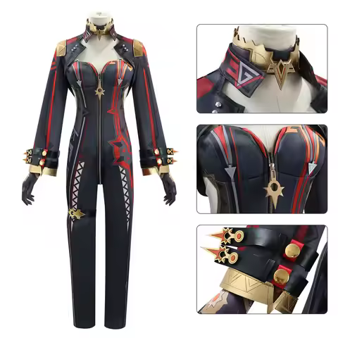 Mavuika Cosplay Costume Pyro Archon Elegant Black Red Jumpsuit with Gold Accents Full Set for Comic 
