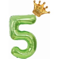 40 inch Green Crown Number 5 Balloon,Giant Large Foil Number 5 Balloon, Jungle Birthday Decoration B