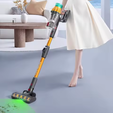 550W High Power Cordless Vacuum Cleaner Strong Suction Long Runtime Green Light Dust Detection V12