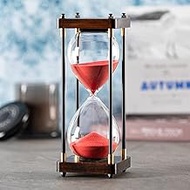 Large Hourglass Timer 60 Minute, Decorative Wooden Sand Timer with Red Sand, 1 Hour Sand Clock
