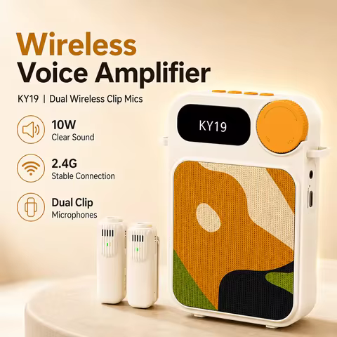 Wireless Voice Amplifier with Dual Magnetic Lavalier Mics, 4000mA Portable Speaker for Teachers Clas
