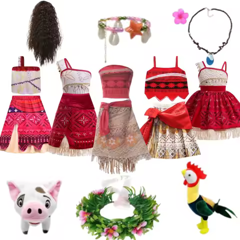 Girls Moana Costume Full Set with Accessories Toddler Kids Princess Cosplay Dress for Halloween Birt